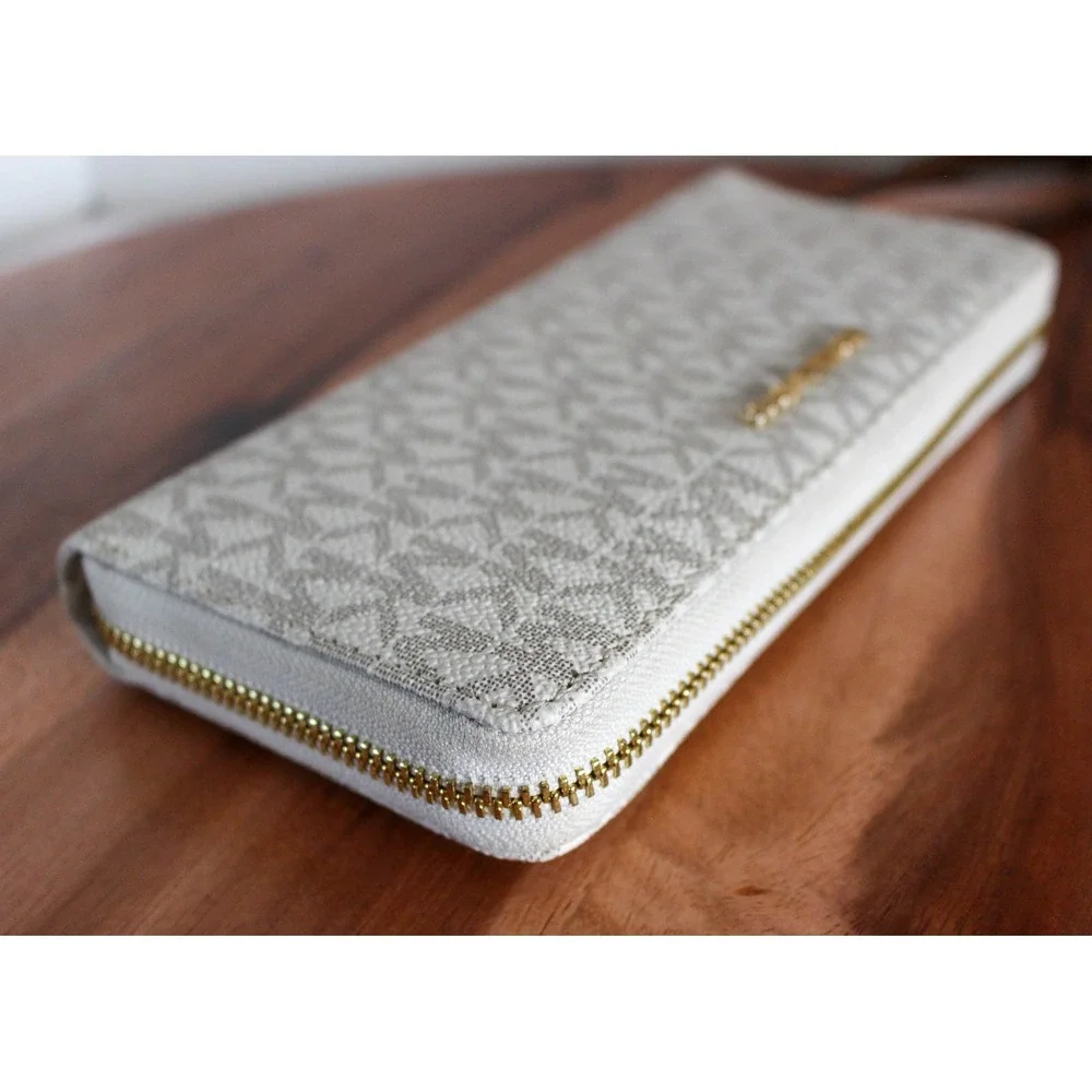 Michael Kors Jet Set Travel Wallet Brown MK Logo Zip Around Continental Wristlet